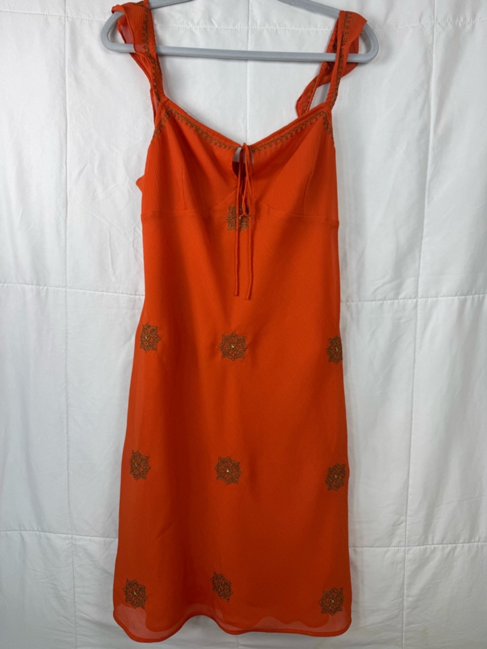 New York & Company Orange‎ Embroidered Midi Dress Size 12